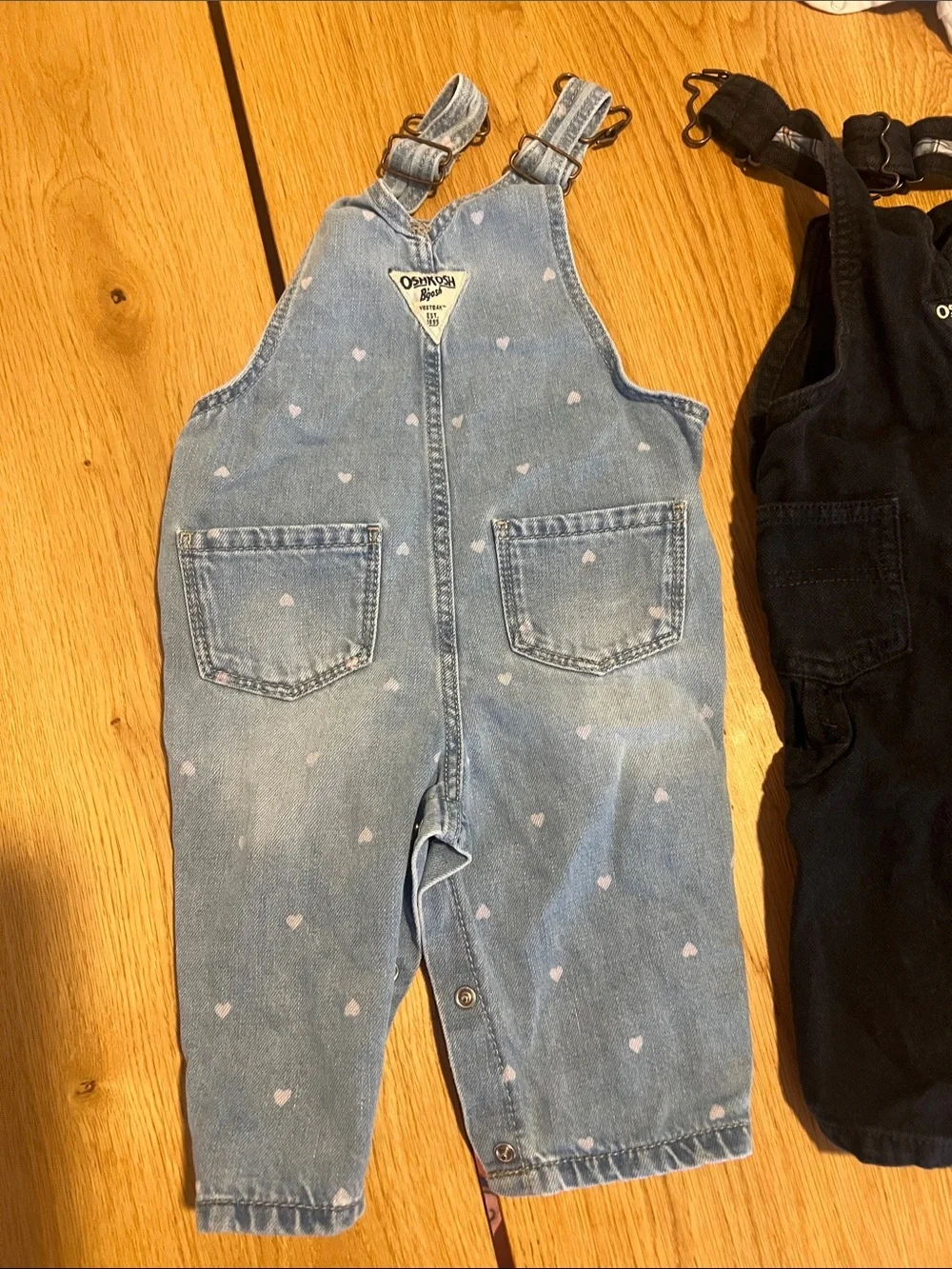 OshKosh B'gosh Heart-Print Light Blue Denim & Black Kids Overalls